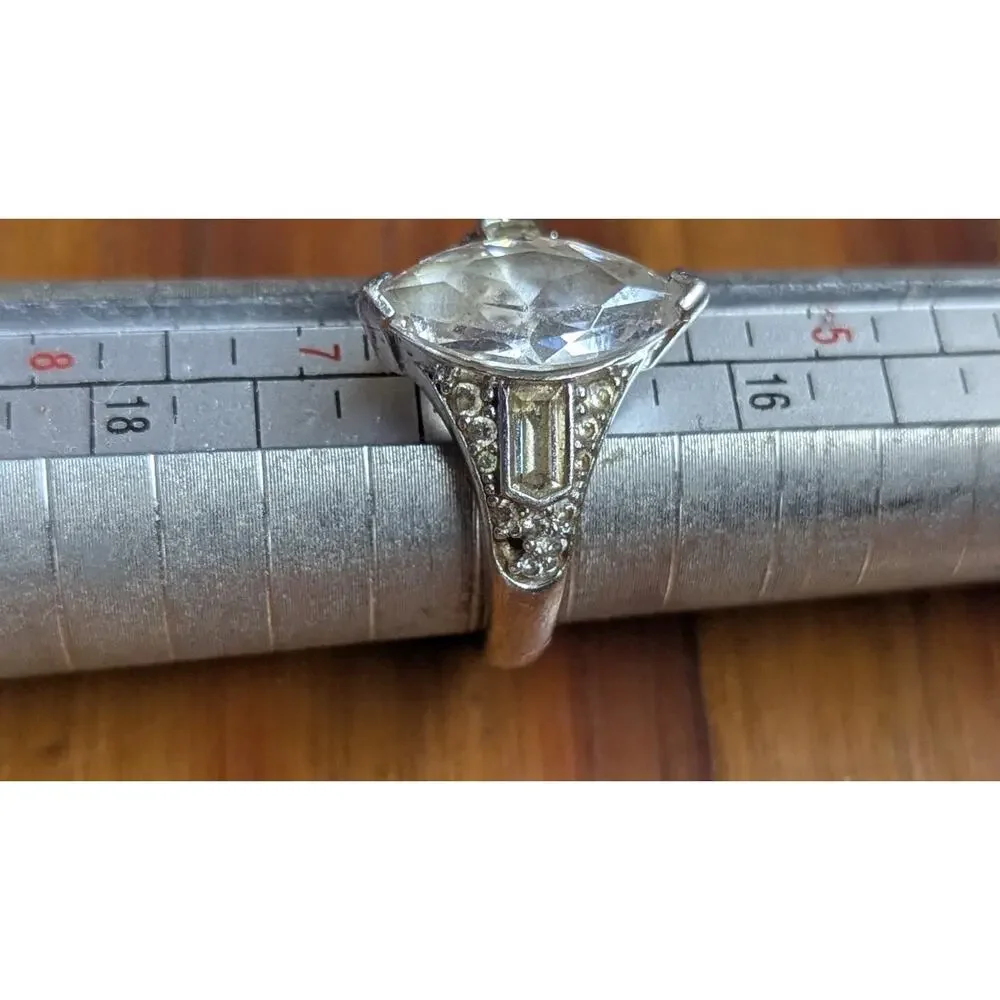 Suzy Levian Marquise Cut CZ Ring Sterling Silver Baguette Accents Size 7